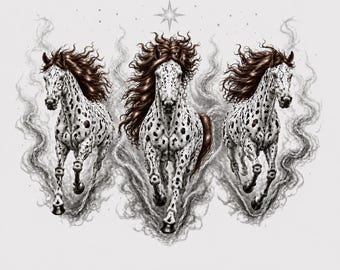 The Spirit of Liberty, Grace & Energy in Motion - Appaloosa Horses Mystical Smoke, Stars, Brown Mane Horse Print (Digital Download)
