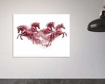 Frihetens, nådens och energins ande i rörelse - Röda hästar Mystisk rök, röd man Hästtryck
