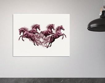 Frihetens, nådens och energins ande i rörelse - Mauve plommonhästar Mystisk rök, stjärnor, plommonman Hästtryck
