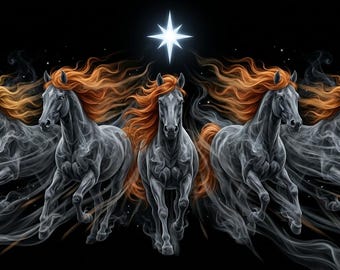 The Spirit of Liberty, Grace & Energy in Motion - Mystical Horses Smoke, Stars, Ginger Mane Horse Print (Digital Download)