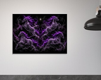 The Spirit of Liberty, Grace & Energy in Motion - Purple Horse Mystical Smoke, Stars, Purple Mane Horse Print