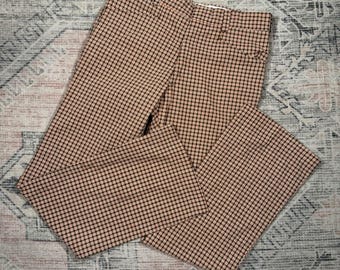 Vintage 1970s Spotwood Brown And Orange Plaid Flare Pants Size 33x33
