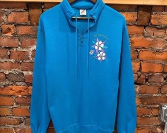 Vintage Jerzees Montana Flowers Unworn Quarterzip Sweatshrit Size Medium