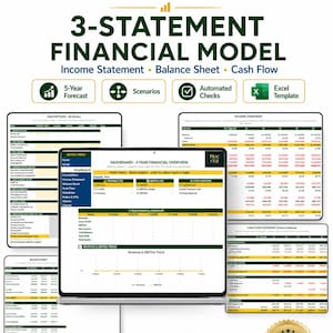Three Statement Financial Model Excel Template | 5-Year Income Statement, Balance Sheet and Cash Flow Forecast