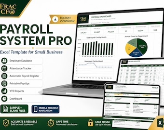 Payroll System Excel Template | Small Business Payroll Tracker, Employee Database, Attendance, Payslip & YTD Dashboard