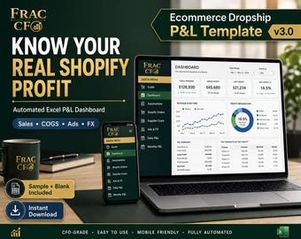 Shopify Profit and Loss Tracker Excel | Dropshipping Dashboard, ROAS, Ad Spend, COGS and FX