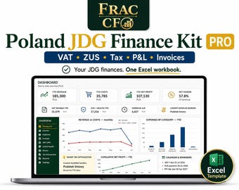 Poland JDG Finance Excel Template | VAT ZUS P&L Tax Comparison and Invoice Tracker