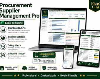 Procurement Supplier Management Excel Template | Purchase Orders, 3-Way Match & Vendor Dashboard