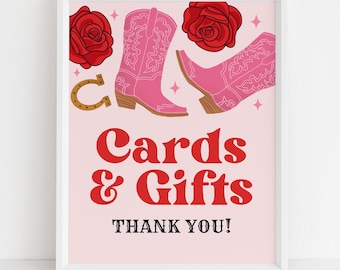 Cowgirl Cards And Gifts Sign, Two Dozen Roses Birthday Party Decor, Second Rodeo Gift Table Signage Printable, Digital Download