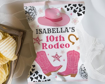 Space Cowgirl Rodeo Chip Bag Template, Rodeo Western Party Favors, Disco Cowgirl Party Decor, Let's Go Girls, Edit With Canva