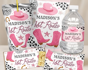 My First Rodeo Birthday Party Decor, Juice Pouch Label, Chip Bag Wrapper Template, Water Bottle Label, Candy Bar Wrapper, Crispy Rice Treat