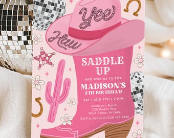 Space Cowgirl Birthday Invitation, Disco Cowgirl Party Invite, Yeehaw Nashville Disco Rodeo Queen Evite, Edit With Canva