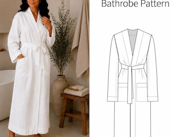 Patrón de costura en PDF para bata de lino, patrón de bata de lino, patrón de bata de mujer, patrón de costura de tallas grandes, descarga digital en formato A4.
