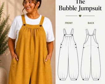 Patrón de costura de mono burbuja en PDF / Patrón de peto de tallas grandes / Patrón de mono de pierna ancha / Patrón de costura de mono para mujer / Tallas XS-5XL