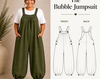 Patrón de costura en PDF para mono de lino, mono de tallas grandes, patrón de peto para mujer, mono burbuja, patrón de costura para mono XS-5XL /