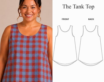 Patrón de costura en PDF para camiseta sin mangas de lino (tallas XS-5XL), camiseta sin mangas de tallas grandes en PDF, patrón de top sin mangas para mujer, patrón de costura fácil para principiantes.