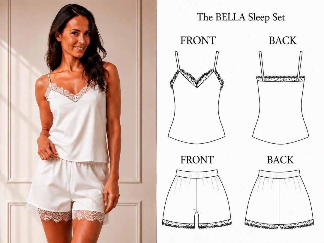 Satin Pajama Sewing Pattern PDF, Women’s Cami and Shorts Pattern, Lace ...