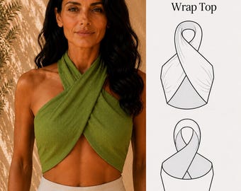 Halter Linen Top Sewing Pattern PDF, Wrap Top Sewing Pattern, Women's Halter Neck Crop Top, Summer Beach Top, Instant Download