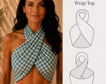 Patrón de costura PDF para top cruzado con cuello halter, patrón de top de lino, patrón de costura para top de verano, patrón de tallas grandes, descarga digital,