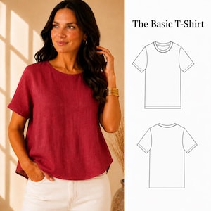 Linen Top Sewing Pattern PDF, Basic T Shirt Sewing Pattern, Woven Top Pattern, Boxy Top PDF, Women's Blouse Pattern, Easy Sewing Pattern