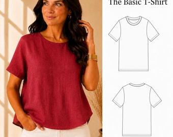 Patrón de costura en PDF para top de lino, patrón básico para camiseta, patrón para top tejido, patrón en PDF para top holgado, patrón para blusa de mujer, patrón de costura fácil.