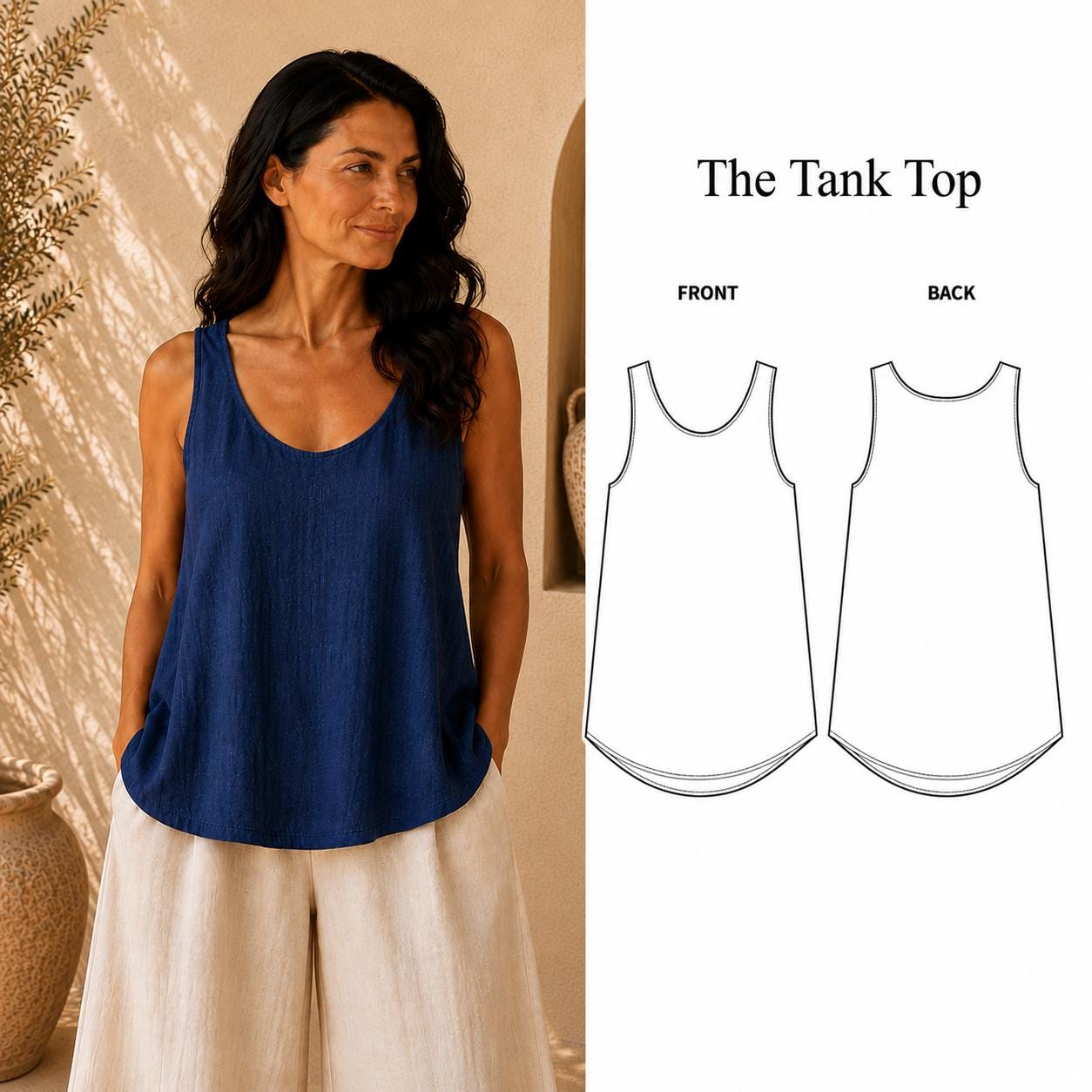 Linen Tank Top Sewing Pattern PDF, Relaxed Fit A-line Top Pattern ...