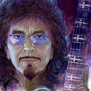 トニー・アイオミのポスター。ブラック・サバスのポスター、ブラック・サバスのプリント、オジー・オズボーン、オジー、ブラック・サバス、ハードロック、ヘビーメタルのギター音楽ポスター