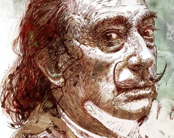 Salvador Dali Print. Salvador Dali portrait. Dali Painting, Dali Art Print, Dali Print, Dali Wall Art, Salvador Dali Art, Salvador Dali