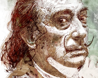 Salvador Dali Portrait Print: Surrealist Ink Art