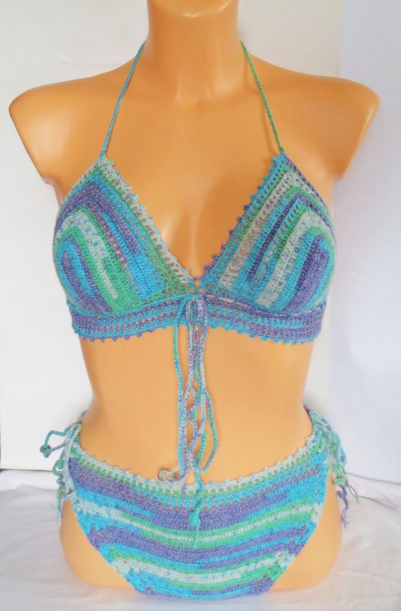 Crochet Bikini Women Swimsuit,Colorful Striped Swi