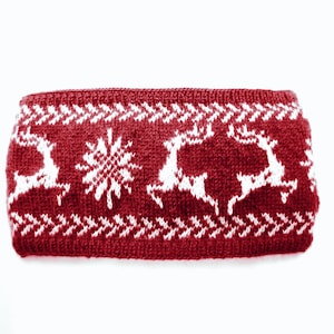 Merino Wool Headband Hand Knitted: Scandinavian Star Deer Design Boho Ear Warmer