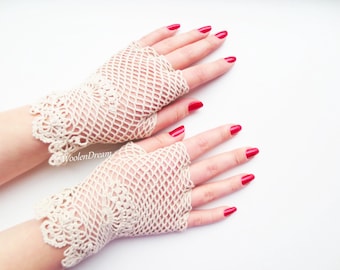 Crochet Lace Fingerless Gloves Victorian Bridal Mitts