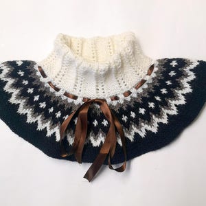 Norwegian Neck Warmer Hand Knitted Merino Wool Scandinavian Snowflake Jacquard Circular Scarf Collar Women's