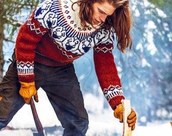 Jersey de lana de cuello alto islandés Lopapeysa, tejido a mano, estilo escandinavo, jersey noruego personalizado Nordkalotten