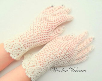 Ivory Wedding Lace Gloves Crochet Bridal Gloves Mother of Bride Victorian Lace Gloves Women's Summer Gloves Civil War Gloves  Gift for Her