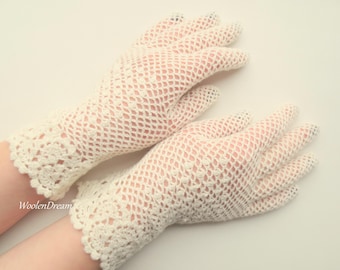 Crochet Irish Lace Bridal Gloves Mother of Bride Elegant Victorian Wedding Gloves