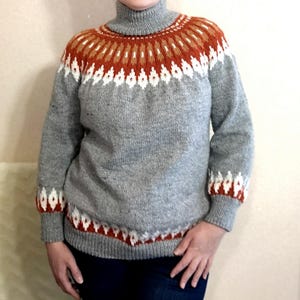 Hand Knit Icelandic Wool Sweater High Neck Nordic Lopapeysa Fair Isle Jumper Stryta