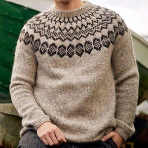 Hand Knit Wool Sweater Icelandic Lopapeysa Jacquard Yoke Pullover Tindafell