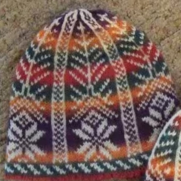 Bonnet en laine norvégien Selbu tricoté à la main hiver chaud Fair Isle Bonnet Bonnet unisexe en laine Bonnet scandinave à motif flocon de neige Idée de cadeaux de Noël
