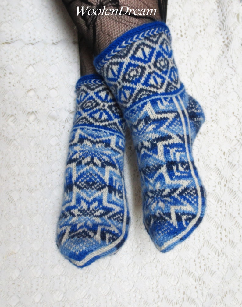 Wool Socks Hand Knitted Snowflake Norwegian Socks Warm Winter Etsy