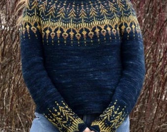 Wool Sweater Icelandic Lopapeysa Hand Knitted Norwegian Fair Isle Pullover Women Scandinavian Jumper HINTERLAND