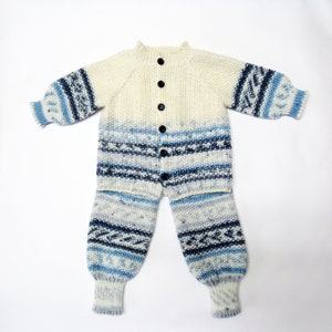 Hand Knit Wool Baby Outfit Newborn Jacket & Pants Set Gender Neutral