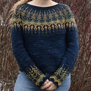 Women's Sweater Hand Knit Icelandic Lopapeysa Sweater with Patterned Round Yoke Wool Norwegian Seamless Pullover Warm Christmas Gift for Her