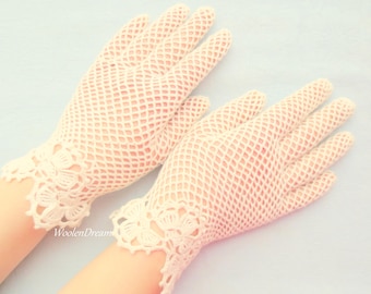 Crochet Irish Lace Bridal Gloves Victorian Wedding Mother of Bride Elegant Evening Wear