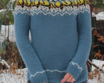 Birds Icelandic Wool Sweater Hand Knitted Scandinavian Pullover Lopapeysa Custom Jumper Animal Lovers Gift