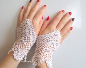 Crochet Irish Lace Bridal Mitts: Victorian Fingerless Gloves