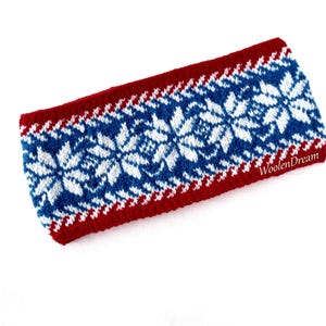 Merino Wool Headband Hand Knitted Scandinavian Snowflake Ear Warmer Nordic Fair Isle Hair Accessory