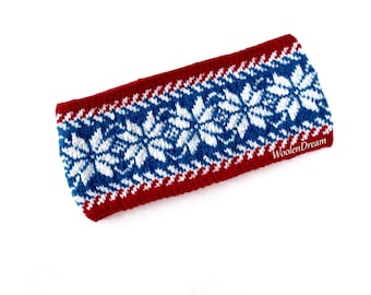 Merino Wool Headband Hand Knitted Scandinavian Snowflake Ear Warmer Nordic Fair Isle Hair Accessory
