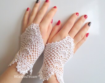 Crochet Bridal Lace Mitts White Fingerless Gloves Wedding Lace Gloves Victorian Lace Gloves Womens Summer Gloves Vintage Gloves Gift for Her