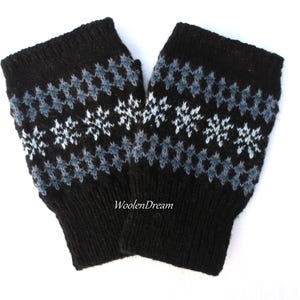 Handgebreide vingerloze handschoenen merinowol: Noors sterpatroon handwarmers heren